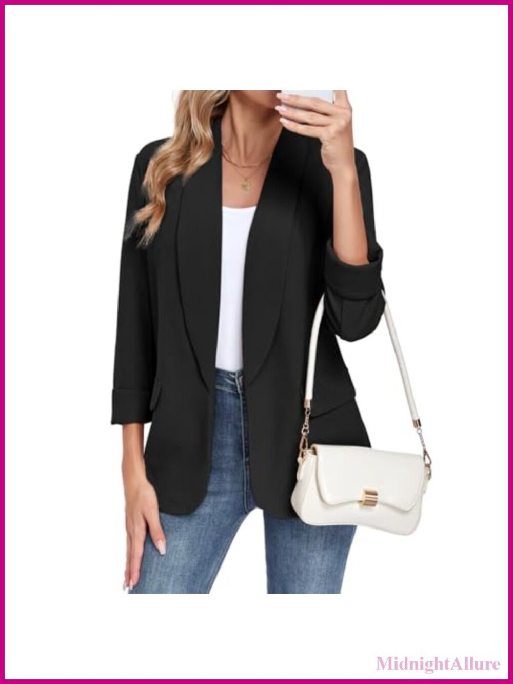 Women's Classic Lapel Blazer 3/4 Sleeve Business Casual Work Jacket